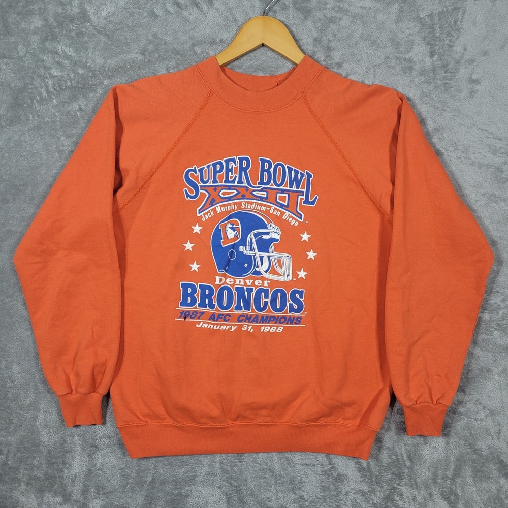Vintage 1988 Denver Broncos Super Bowl XXII Sweatshirt Mens Medium Orange Trench